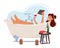 Cute Woman Finds Joy In Reading Books Lying in Tub with a Glass of Red Wine and Burning Candles, As She Explores