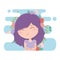 Cute woman flowers in purple hair decoration cartoon