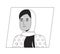 Cute woman in hijab black white cartoon avatar icon