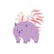 Cute wombat with plants and flowers, hand drawn flat vector illustration isolated on white background.