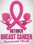 Cute Women Silhouettes behind Pink Ribbon for Breast Cancer Day, Vector Illustration