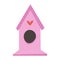Cute wooden pink birdhouse for birds isolated on a white background. Cartoon vector illustration.