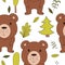 Cute woodland animals in cartoon style. Seamless pattern. Vectr illustration