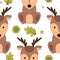 Cute woodland animals in cartoon style. Seamless pattern. Vectr illustration