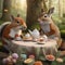 Cute woodland animals having a tea party Delightful and charming scene suitable for childrens illustrations1