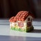 Cute woolly toy house with flowers, felting wool