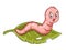 Cute worm, garden pest insect control. Earthworm character, gardening parasite beetle larva eat plant leaf. Maggot bug. Vector