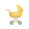 Cute yellow baby stroller with hearts design and basket