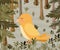 Cute yellow bird in forest scape scene