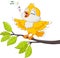 Cute yellow bird singing on white background