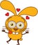 Cute yellow bunny feeling madly in love
