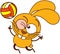 Cute yellow bunny serving in a volleyball match