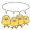 Cute yellow chicks and speaking drawing illustration white background