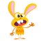 Cute yellow monster rabbit. Halloween vector bunny monster with big ears waving. on white