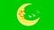 Cute yellow moon cartoon sleeping ZZZ on green screen bacgkground, cartoon animation.