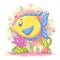 Cute yellow moon fish idol play under the blue sea