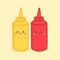 Cute Yellow Mustard and Red Tomato Ketchup Plastic Bottle Cartoon Vector