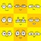 Cute yellow and orange square stickers emoticons smile faces icons set