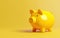 Cute yellow piggy bank. Symbol of money, wealth and financial accumulation. Yellow back