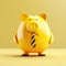 Cute yellow piggy bank. Symbol of money, wealth and financial accumulation. Yellow back