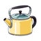 Cute yellow vintage water boiling kettle with retro look and smooth shapes.