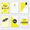 Cute yellow and white trendy patterns cards set with Happy Birthday, Hello, and black labels