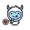 The cute yeti animal cartoon character is eating the fish heartily and deliciously