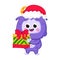 Cute Yeti character with santa hat with christmas gift boxes in cartoon style