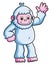 The cute yeti is raising the hand and waving