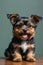 Cute Yorkie Puppy Dog in Spotlight Front View Portrait