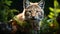 Cute young bobcat looking at camera in forest generated by AI