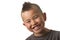Cute young boy with funny mohawk haircut isolated