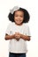 Cute Young Expressive African American Girl on a White Background