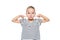 Cute young girl making special exercises at speech therapy office. Child speech therapy concept on white background.