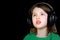 Cute Young Girl Singing with Headphones