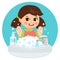 Cute Young Girl washing hands in the sink illustration. Vector illustration.