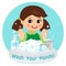 Cute Young Girl washing hands in the sink. Vector Illustration.