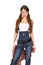 Cute young lady in jeans overall