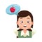 Cute young teacher woman with apple in speech bubble
