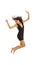 Cute young woman with black dress jumping