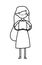 Cute young woman standing long hair cartoon design thick line