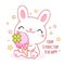Cute yummy card in kawaii style. Lovely bunny with ice cream