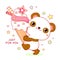 Cute yummy card in kawaii style. Lovely little panda with ice cream