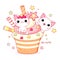 Cute yummy card in kawaii style. Two lovely cats with cupcake