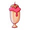 Cute yummy strawberry milkshake with chocolate and cherry on top - vector.