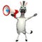 Cute Zebra cartoon character with loud speaker