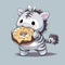 cute zebra eat doughnut animal chibi cartoon style isolated plain background by AI generated