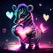 Cute Zebra hugging heart Zebra with heart, valentines day card,  illustration generative AI