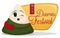 Cute Zongzi with Golden Sign to Celebrate Duanwu Festival, Vector Illustration