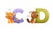 Cute zoo alphabet. C,D letters and cat, dog pet animals cartoon vector illustration